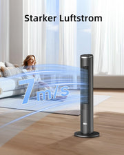 Ventilador de torre silencioso Ateroll para dormitorio, ventilador de pie con control remoto, oscilación de 90°, 4 velocidades, 3 modos, temporizador de 12 h, pantalla LED, ventilador eléctrico de refrigeración de 91 cm, negro