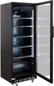 GastroHero Refrigerador de bebidas GK-360BB 360 L, nevera para botellas con puerta de cristal y LED, con cerradura, refrigerador de cerveza, nevera para hostelería
