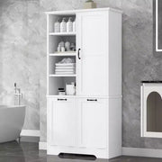 Gabinete de almacenamiento para baño con puertas y cajones, cesto para ropa abatible, espacio de almacenamiento múltiple, estilo independiente