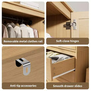 Armario ropero COZONY con 3 cajones y 2 puertas, clóset de madera moderno para dormitorio, armario de pie resistente de color blanco