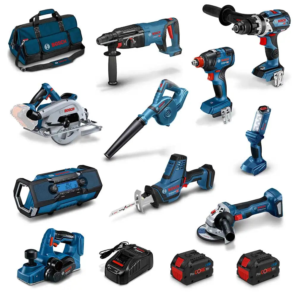 KIT COMBO BOSCH PROCORE18V SIN ESCOBILLAS DE 10 PIEZAS CON 2 BATERÍAS DE 8.0AH