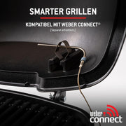 Barbacoa de gas Weber Q 2200N con mesas laterales y soporte compacto/parrilla para terrazas y balcones con quemadores de alto rendimiento, rejillas de hierro fundido vitrificado y encendido electrónico, negro medianoche