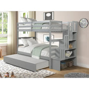 Literas gemelas sobre gemelas con cama nido individual y función de almacenamiento en escalera, color gris