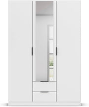 Rauch Möbel Lagoa, armario, ropero para dormitorio, habitación infantil, habitación juvenil, 3 puertas con espejo, 2 cajones, con accesorios básicos, color blanco, ancho 136 cm