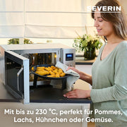Microondas 4 en 1 SEVERIN "Crispy Wave", función de aire caliente hasta 230 °C, freidora de aire, microondas, horno y grill, temporizador de 95 min, potencia máx. 2150 W, 25 L, plata/acero inoxidable, MW 7982