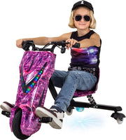 Actionbikes Motors Patinete Eléctrico Infantil para Derrapes | Motor de 𝟐𝟓𝟎 W - Carrito de Derrape 360° - 3 Niveles de Velocidad - Iluminación LED - Asiento Ajustable - Bluetooth - Kart de Derrape - Coche de Derrape (Space Purple)