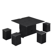 Mesa de centro elevable moderna multifuncional Zeus & Ruta con almacenamiento oculto, 4 taburetes y ruedas, perfecta para espacios modernos