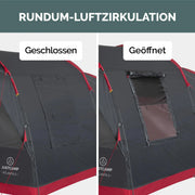 JUSTCAMP Atlanta 3, 5 o 7 personas, tienda de campaña tipo túnel con altura interior, toldo, suelo, mosquitera, impermeable, camping, festival