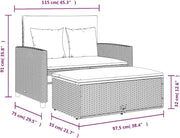 Sofá de jardín de 2 plazas vidaXL con cojines, sofá de exterior con taburete con almacenamiento, sofá con funda extraíble, muebles de jardín, juego de jardín, ratán sintético gris y madera de acacia