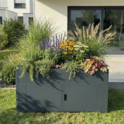 Cama elevada Metzler para jardín con espacio de almacenamiento – Acero con recubrimiento en polvo en color antracita RAL 7016 | Cama de cultivo metálica resistente a la intemperie, huerto, jardinera elevada | 160 x 85 x 50 cm