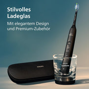 Cepillo de dientes eléctrico Philips Sonicare DiamondClean 9000, cepillo sónico con aplicación, sensor de presión, 4 modos de limpieza, 3 niveles de intensidad, vaso de carga, negro y oro rosa, paquete doble, modelo HX9914/57