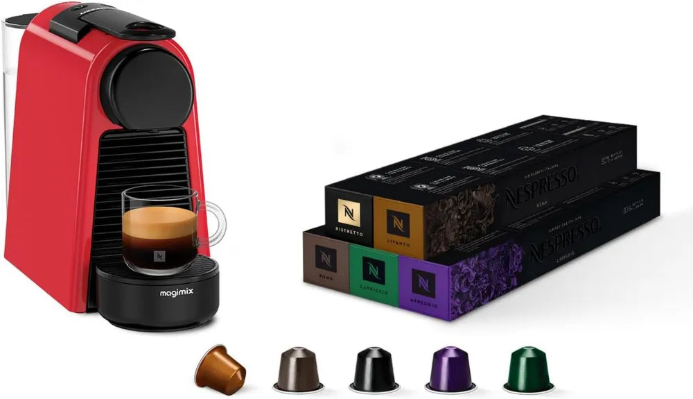 Cafetera Nespresso Essenza Mini Roja con 50 cápsulas incluidas