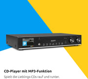 TechniSat DIGITRADIO 143 CD (V3) – Sintonizador HiFi digital, radio por internet (DAB+, FM, transmisión de audio por Bluetooth, Spotify Connect, reproductor de CD, WLAN, 43,5 cm de ancho, control por aplicación, mando a distancia) Negro