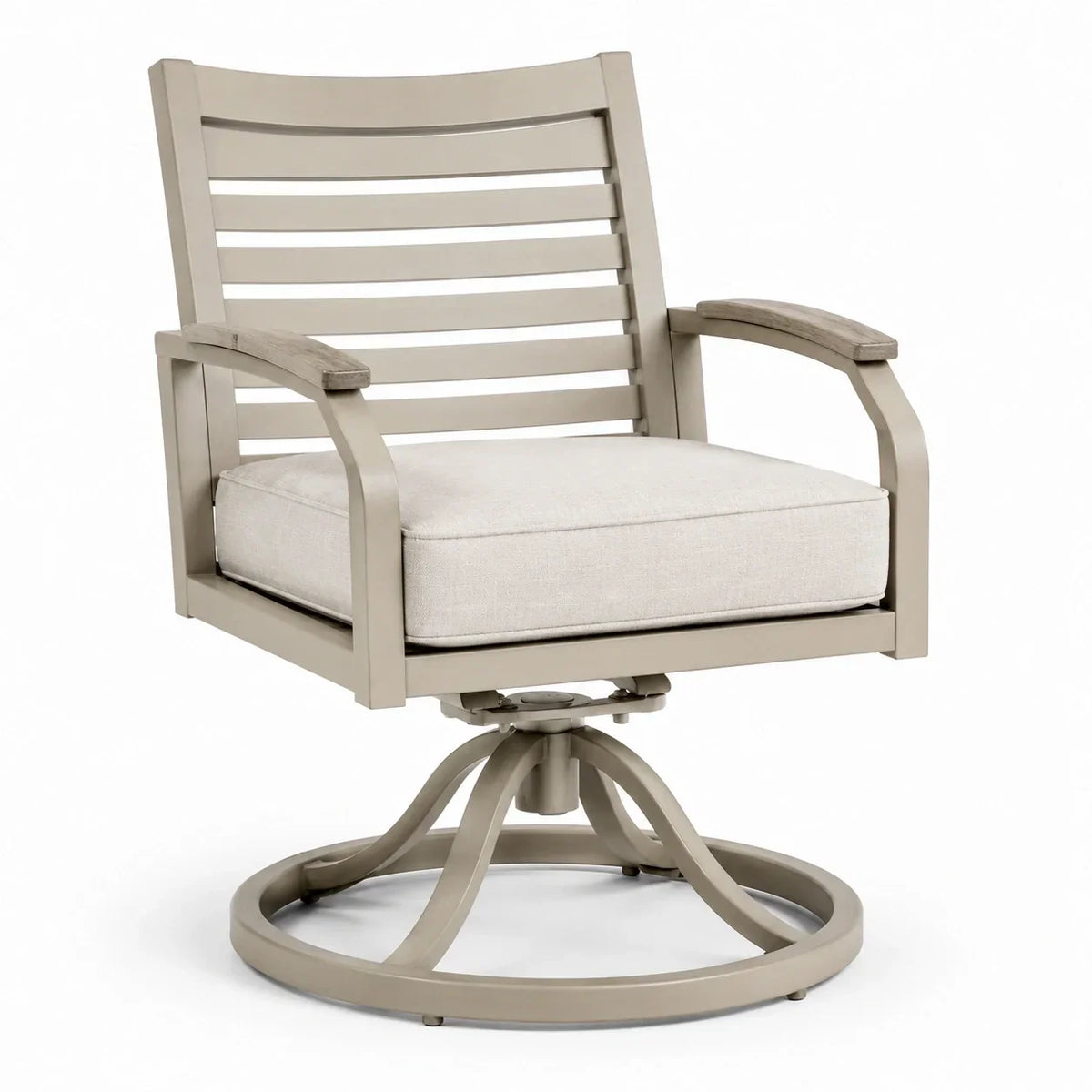 Sillón giratorio de aluminio con cojín de poliéster beige