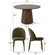 Juego de comedor redondo de 5 piezas, mesa con pedestal de 46 pulgadas en tono nogal y sillas tapizadas sin brazos, para rincones de desayuno - Panipeachy