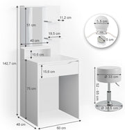 Tocador Vicco Ruben, blanco, 60 cm con iluminación LED y taburete