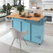 Aparador de cocina Sweiko, mueble de almacenamiento versátil con cajones y ruedas, diseño para comedor en madera clara y azul, armario de salón con estantes ajustables