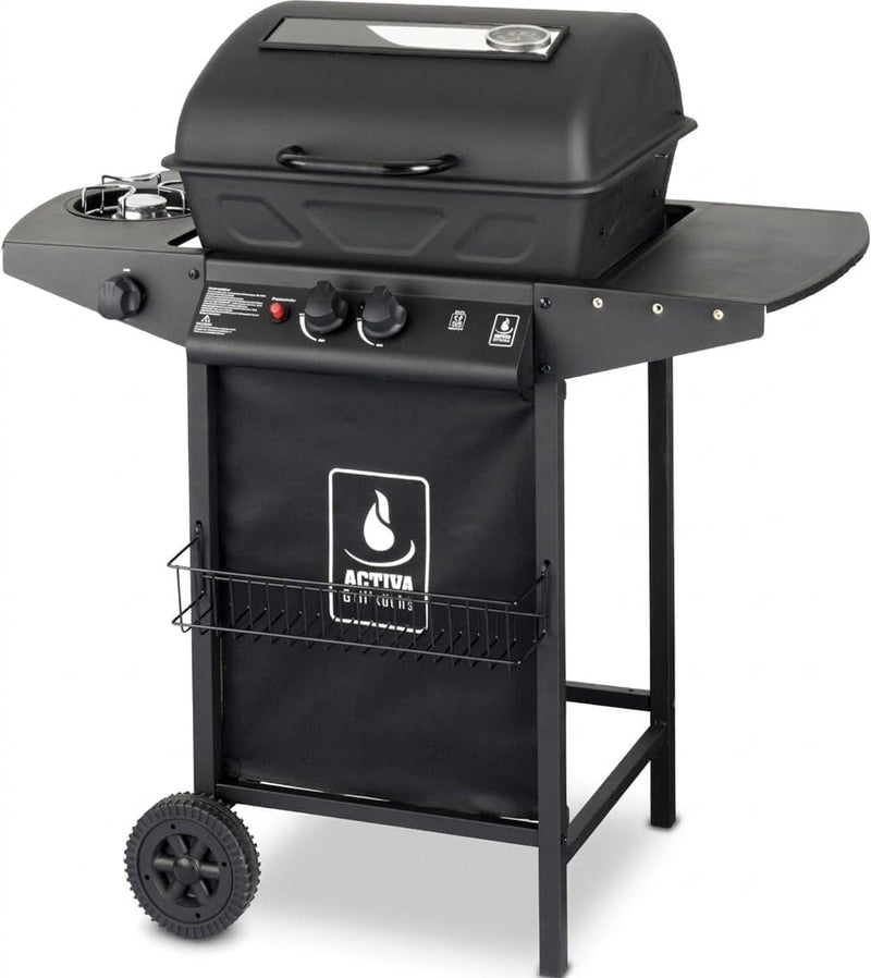 ACTIVA Halifax Lavastein - Parrilla de gas con piedras de lava y funda protectora | Quemador principal de 5,5 kW de regulación continua para una barbacoa perfecta