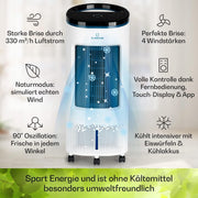 Enfriador de aire Klarstein con refrigeración por agua, enfriador evaporativo 4 en 1 silencioso, humidificador, ventilador y modo nocturno, aire acondicionado portátil de 7 L, enfriador de aire de 65 W, flujo de aire refrigerante de 330 m³/h