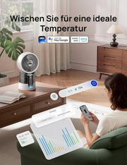 Ventilador nebulizador DREO TurboCool 516S, ventilador de mesa con oscilación de 150°+30°, enfriador evaporativo, 7.9 m/s, niebla ultrafina, 20 dB silencioso, 6 velocidades, 2 modos, control por app y mando a distancia, RGB, blanco