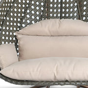 LeisureMod Silla Colgante Huevo para 2 Personas con Soporte - Columpio Hamaca Lounger de Ratán para Patio Exterior/Interior con Cojines