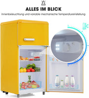 Refrigerador con congelador Merax, combinación frigorífico-congelador, frigorífico pequeño con 51L y congelador de 21L, silencioso, LED, estantes de vidrio, cajón para verduras, estantes en la puerta, para cocina, sala de estar, oficina, negro