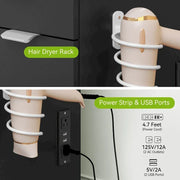 Tocador Moasis 46 con enchufe integrado, espejo iluminado y soporte para secador de pelo - 55.8" Al. x 46" An. x 11.7" Prof.