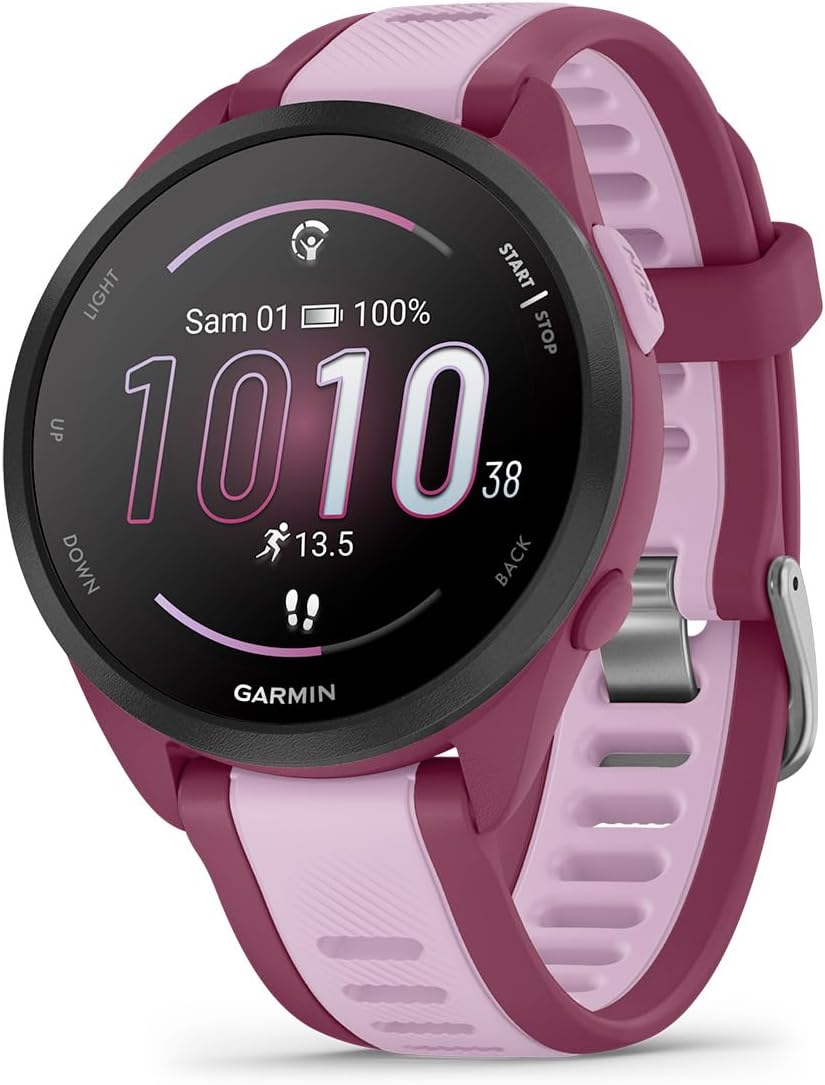 Forerunner 165, Music - Reloj inteligente con GPS para running y pantalla AMOLED – Ciruela/Lila (Reacondicionado)