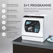 Mini lavavajillas Hermitlux, lavavajillas para 4 servicios, depósito de agua de 5 litros, 6 programas, minilavavajillas de sobremesa, perfecto para apartamentos, dormitorios, camping, blanco