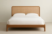 Cama de madera con cabecero de ratán 160x200 cm
