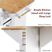 Isla de cocina extensible con alas abatibles, carrito de cocina sobre 4 ruedas con toma de corriente, mesa isla móvil con 2 puertas y 6 cajones