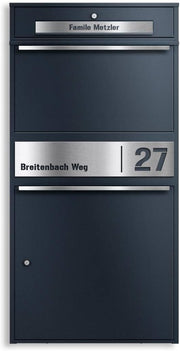 Metzler Paketbox draußen groß XXL, Briefkasten mit Paketfach in Anthrazit RAL7016, Paketbriefkasten, Standbriefkasten, Paketkasten, Personalisiert Edelstahl Namensschild Gravur, rostfrei - Bispo Max 2