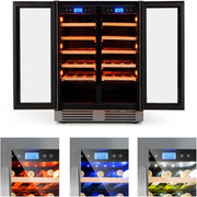 Klarstein Vinovilla Duo42, Bodega climatizada, Refrigerador de bebidas, Volumen: 126 L, 2 x 5 estantes de madera, Iluminación interior LED en 3 colores seleccionables, 2 zonas de enfriamiento, negro