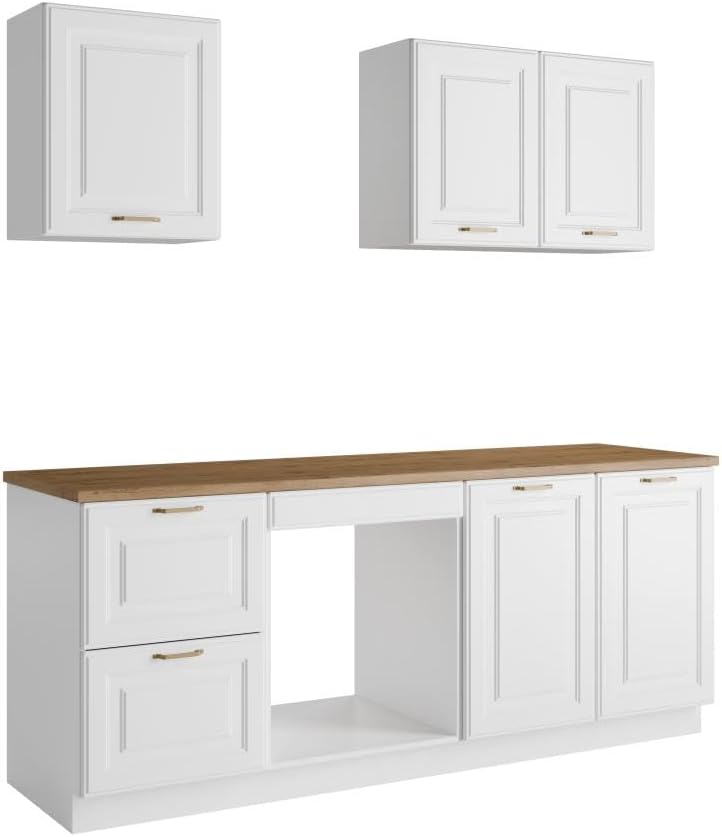Vente-unique - Cocina completa - con encimera de 200 cm - Blanco y Natural - CELOMIA
