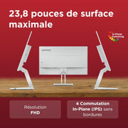 Lenovo L24i-4B - Monitor FHD de 23.8'' (IPS, 100 Hz, 4 ms, VGA+HDMI, cable HDMI) - Gris