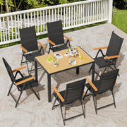 LIFERUN Silla de jardín con respaldo alto plegable, juego de 6 sillas de balcón de aluminio, reposabrazos de WPC, con respaldo y asiento acolchados, ajustable en 7 posiciones, hasta 120 kg, silla de comedor para exteriores, negro, 6 unidades