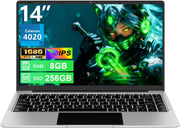 Ordenador portátil de 14 pulgadas 8+256GB Win11 Celeron N4020, compatible con expansión SSD de 1TB, WiFi 2.4G+5G, Bluetooth 4.2, USB, HDMI, FHD 1920 x 1080 con ratón inalámbrico y membrana de teclado AZERTY - Plata-1