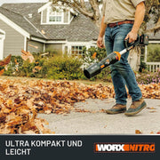 Soplador de hojas inalámbrico WORX Nitro 40V WG585E - motor sin escobillas - 3 velocidades y modo turbo - velocidad del aire de 266 km/h - caudal de aire de 1053 m³/h - incluye 2 baterías de 4 Ah y cargador dual rápido de 4 A