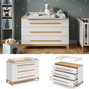 Cambiador VitaliSpa Malia, blanco/roble, 133 x 98 cm XL con 3 cajones