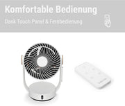 Circulador de aire 3D Stadler Form Leo, ventilador con función de oscilación horizontal y vertical, gran alcance de hasta 8 m, con mando a distancia, blanco