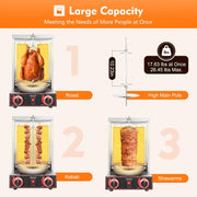 Máquina de kebab giratoria vertical, herramienta de barbacoa, grill de gas de Oriente Medio, barbacoa de mesa con dos tubos de calentamiento de rotación de 360º, 220V 3000W