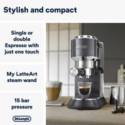 De'Longhi Dedica Style EC 685.M – Cafetera espresso de bomba tradicional, con espumador de leche profesional, solo 15 cm de ancho, para café molido o monodosis ESE, depósito de 1 l, plata