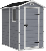 Cobertizo de jardín Keter Manor 4x6S, resistente a la intemperie, 3,8 m³, plástico, para exteriores, dimensiones exteriores: ancho x profundidad x altura: 130 x 192 x 198 cm, dimensiones interiores: ancho x profundidad x altura: 111 x 177 x 190 cm, gris