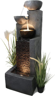 Arnusa Gran fuente de jardín con iluminación LED, fuente en cascada, juego de agua, decoración de jardín, negro, gris
