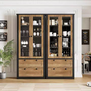 Alacena de cocina estilo granja con puertas de vidrio, armario de almacenamiento de 72 pulgadas con cajones y estantes ajustables para comedor, baño y sala de estar