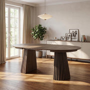 ebuy24 Mesa de comedor ovalada extensible - Tokyo 2 placas adicionales Ø120 a 160/200 cm chapa de roble ahumado mesa redonda mesa de comedor mesa extensible mesa de madera mesa de cocina zona de comedor