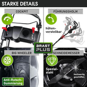Cortacésped de gasolina BRAST® Trike con tracción | 5,2kW (7CV) | 53cm de ancho de corte | muchos modelos | TÜV | motor OHV de 4 tiempos | 30-80mm de altura de corte | 60L de saco de recogida | carcasa de acero | velocidad