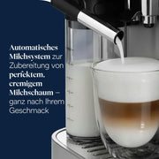 De'Longhi Magnifica Evo Next - Cafetera superautomática Perfetto con espumador de leche LatteCrema, 13 bebidas con un solo toque, cafetera para café y capuchino, pantalla táctil a color, titanio (ECAM312.80.SB)