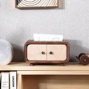 Mini caja de pañuelos de madera con diseño de armario, nogal, compacta