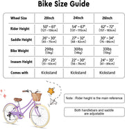Glerc Missy 20, 24, 26 pulgadas bicicleta híbrida urbana tipo crucero para niñas, de 6 velocidades, con cesta de mimbre, para jóvenes mayores de 6 años, varios colores